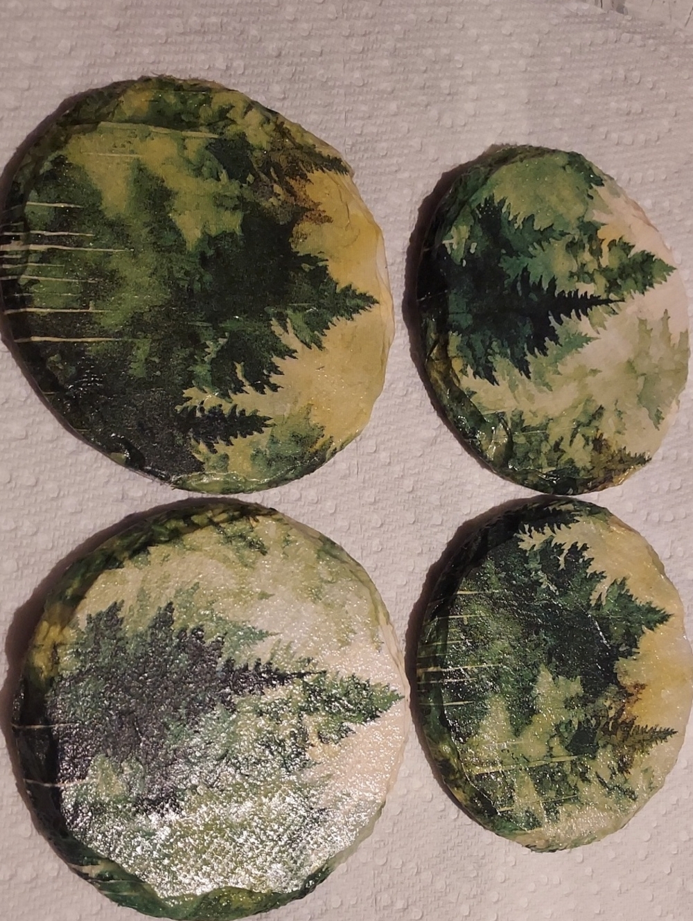 Decoupaged Slate Coasters With Background Of Trees. Set Of 4
